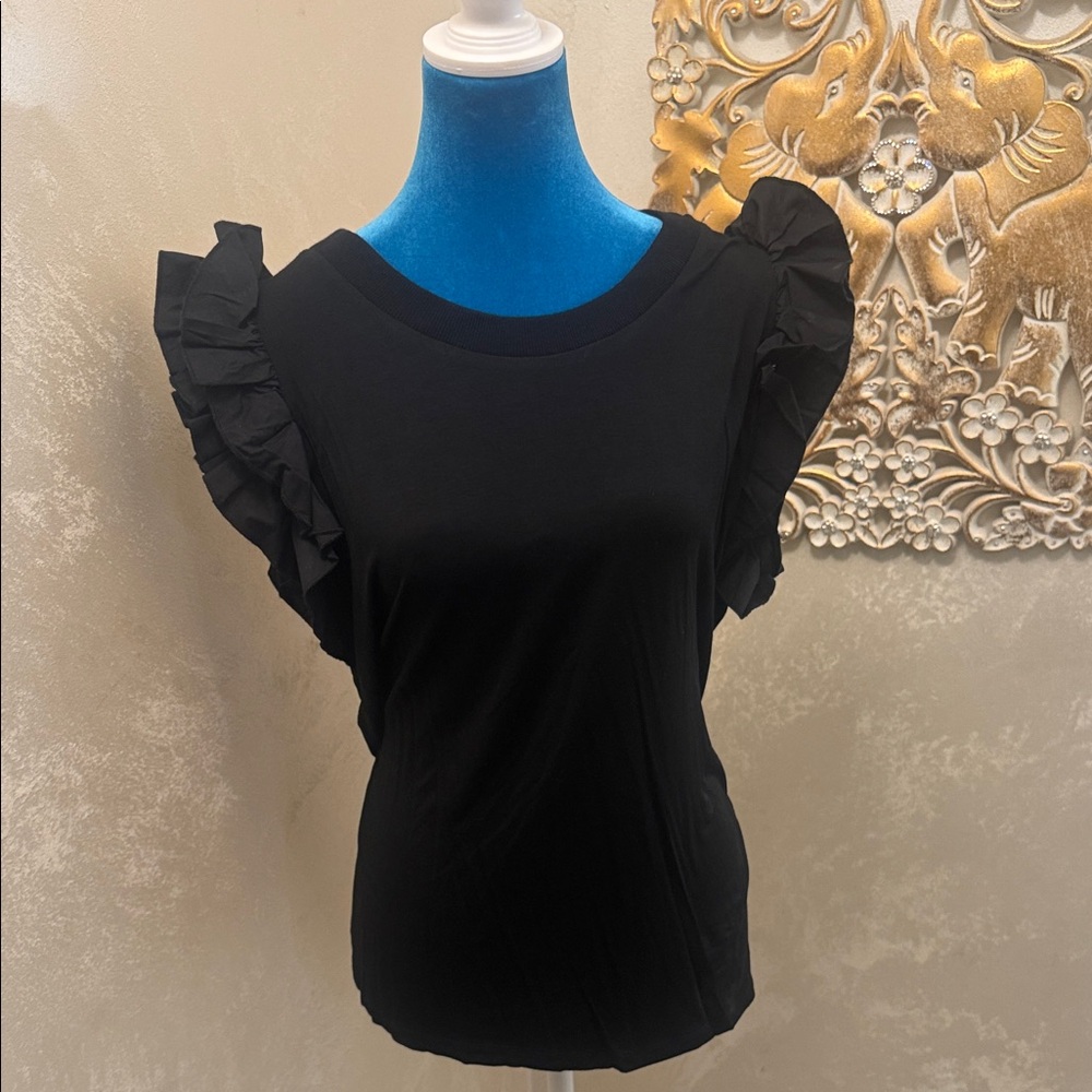 Alberto Makali Black Ruffle Sleeve Blouse